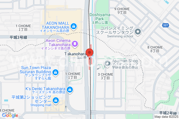高の原メンズエステの地図です。map of Takanohara station where spa and massage salons are located