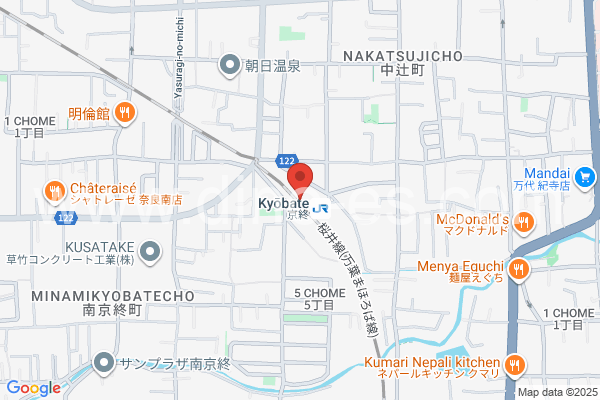 京終メンズエステの地図です。map of Kyōbate station where spa and massage salons are located