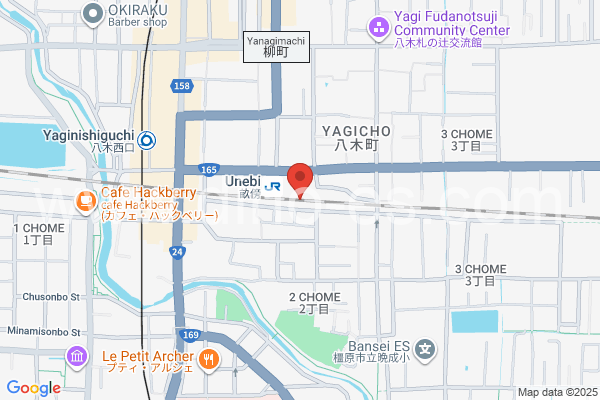畝傍メンズエステの地図です。map of Unebi station where spa and massage salons are located