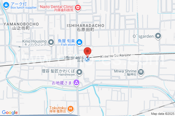 耳成メンズエステの地図です。map of Miminashi station where spa and massage salons are located