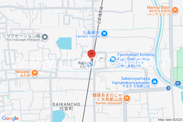 九条(奈良)メンズエステの地図です。map of Kujō station where spa and massage salons are located