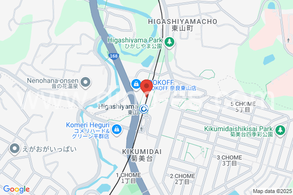 東山(奈良)メンズエステの地図です。map of Higashiyama station where spa and massage salons are located