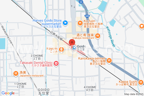 五位堂メンズエステの地図です。map of Goidō station where spa and massage salons are located