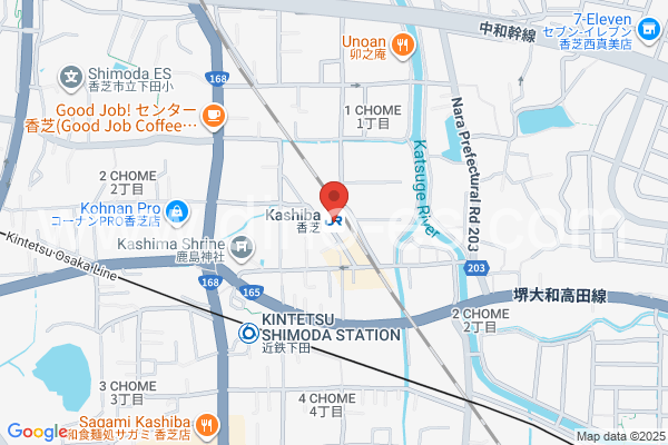 香芝メンズエステの地図です。map of Kashiba station where spa and massage salons are located
