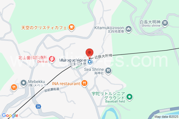 室生口大野メンズエステの地図です。map of Murōguchi-Ōno station where spa and massage salons are located