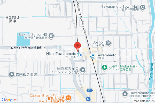 西田原本メンズエステの地図です。map of Nishi-Tawaramoto station where spa and massage salons are located