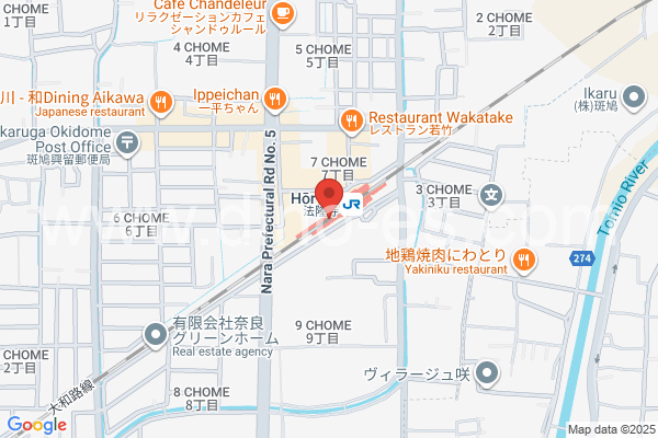 法隆寺メンズエステの地図です。map of Hōryūji station where spa and massage salons are located