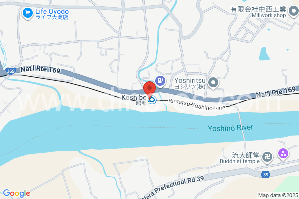 越部メンズエステの地図です。map of Koshibe station where spa and massage salons are located