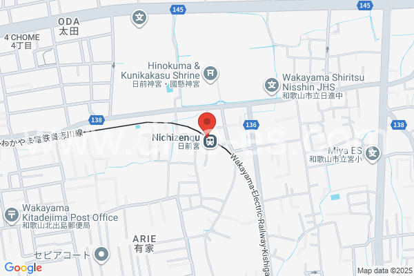 日前宮メンズエステの地図です。map of Nichizengū station where spa and massage salons are located