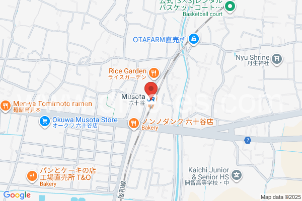 六十谷メンズエステの地図です。map of Musota station where spa and massage salons are located