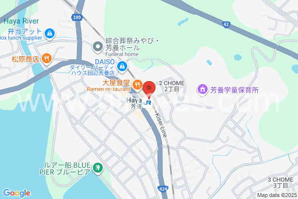 芳養メンズエステの地図です。map of Haya station where spa and massage salons are located