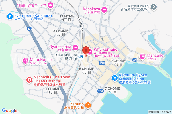 紀伊勝浦メンズエステの地図です。map of Kii-Katsuura station where spa and massage salons are located
