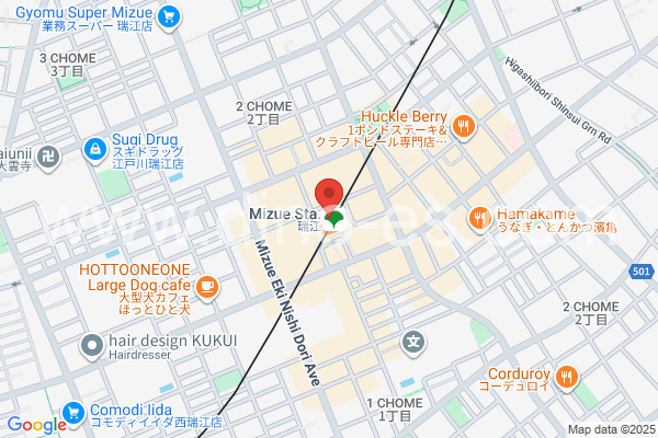 瑞江メンズエステの地図です。map of Mizue station where spa and massage salons are located