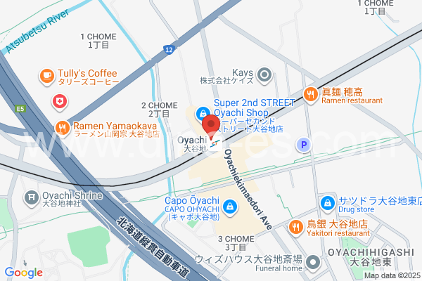 大谷地メンズエステの地図です。map of Ōyachi station where spa and massage salons are located