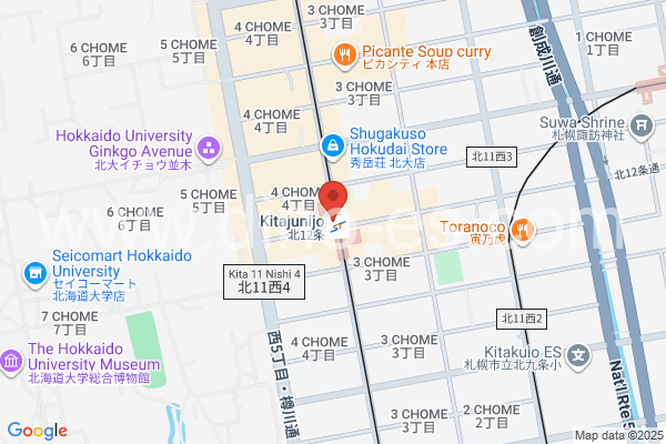 北12条メンズエステの地図です。map of Kitajūnijō station where spa and massage salons are located