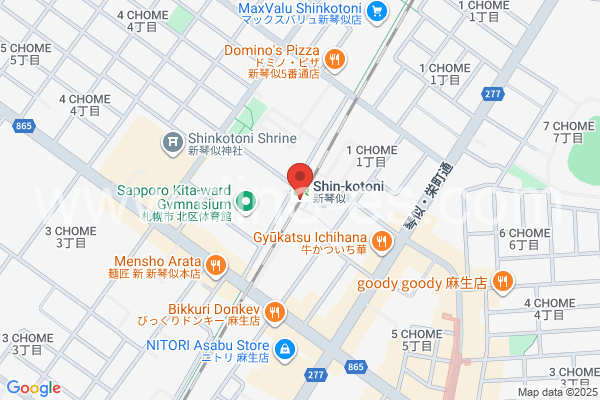 新琴似メンズエステの地図です。map of Shin-Kotoni station where spa and massage salons are located