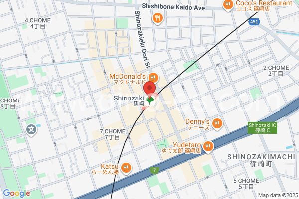 篠崎メンズエステの地図です。map of Shinozaki station where spa and massage salons are located