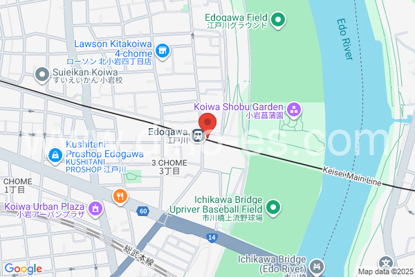江戸川メンズエステの地図です。map of Edogawa station where spa and massage salons are located