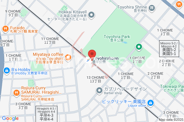 豊平公園メンズエステの地図です。map of Toyohirakōen station where spa and massage salons are located