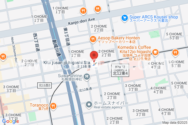 北13条東メンズエステの地図です。map of Kitajūsanjō-higashi station where spa and massage salons are located