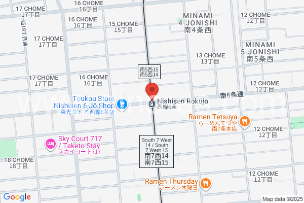 西線6条メンズエステの地図です。map of Nishisen Rokujō station where spa and massage salons are located