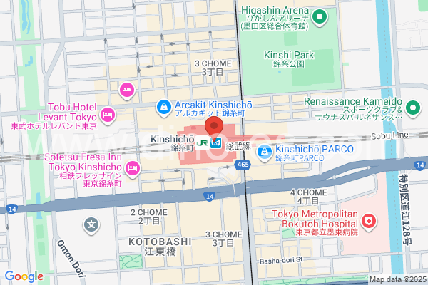 錦糸町メンズエステの地図です。map of Kinshichou station where spa and massage salons are located