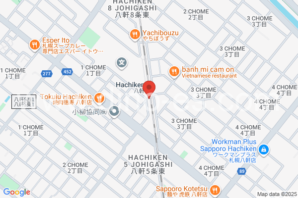 八軒メンズエステの地図です。map of Hachiken station where spa and massage salons are located