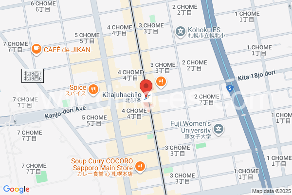 北18条メンズエステの地図です。map of Kitajūhachijō station where spa and massage salons are located