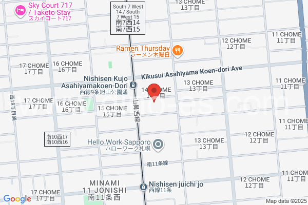 西線9条旭山公園通メンズエステの地図です。map of Nishisen Kujō Asahiyama-kōen-dōri station where spa and massage salons are located