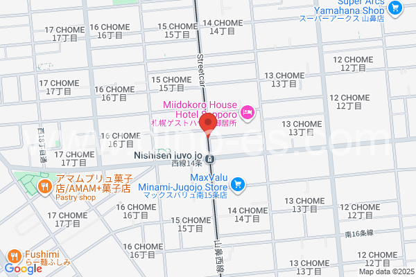 西線14条メンズエステの地図です。map of Nishisen Jūyojō station where spa and massage salons are located