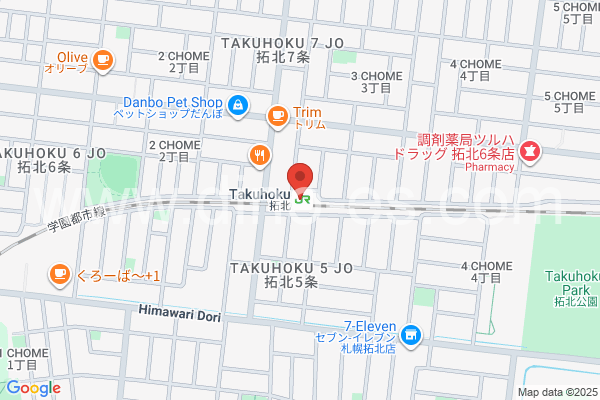 拓北メンズエステの地図です。map of Takuhoku station where spa and massage salons are located