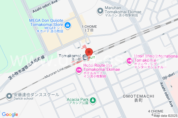 苫小牧メンズエステの地図です。map of Tomakomai station where spa and massage salons are located