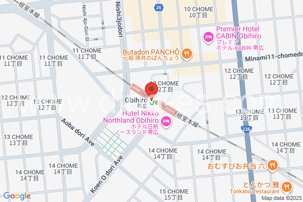 帯広メンズエステの地図です。map of Obihiro station where spa and massage salons are located