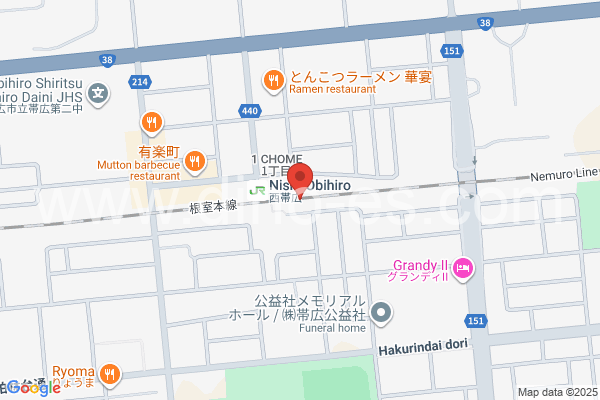 西帯広メンズエステの地図です。map of Nishi-Obihiro station where spa and massage salons are located
