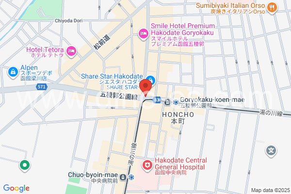 五稜郭公園前メンズエステの地図です。map of Goryōkaku Kōen Mae station where spa and massage salons are located