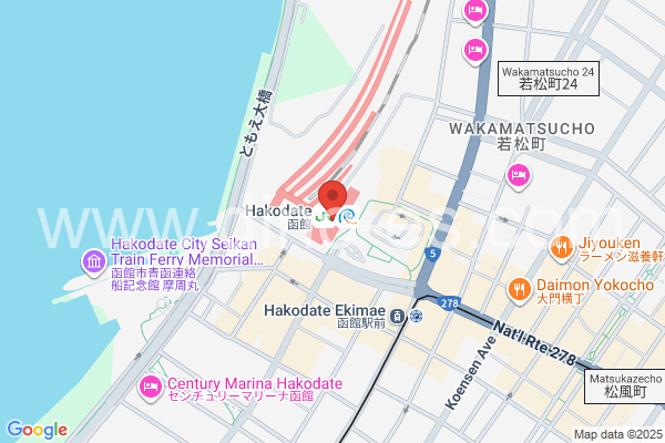 函館メンズエステの地図です。map of Hakodate station where spa and massage salons are located