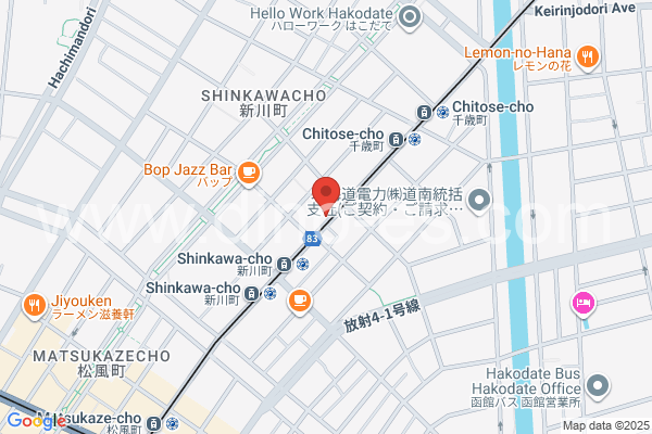 新川町(函館)メンズエステの地図です。map of Shinkawachō station where spa and massage salons are located