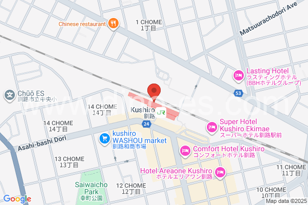 釧路メンズエステの地図です。map of Kushiro station where spa and massage salons are located