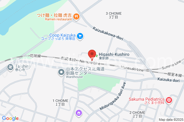 東釧路メンズエステの地図です。map of Higashi-Kushiro station where spa and massage salons are located