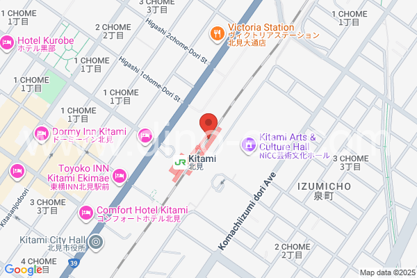 北見メンズエステの地図です。map of Kitami station where spa and massage salons are located
