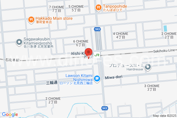 西北見メンズエステの地図です。map of Nishi-Kitami station where spa and massage salons are located