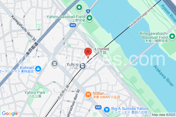 八広メンズエステの地図です。map of Yahiro station where spa and massage salons are located