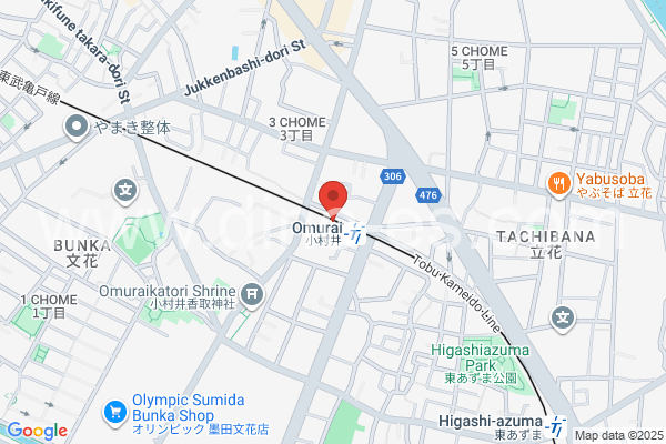 小村井メンズエステの地図です。map of Omurai station where spa and massage salons are located
