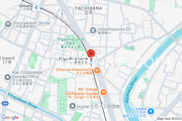 東あずまメンズエステの地図です。map of Higashi-Azuma station where spa and massage salons are located