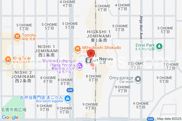 名寄メンズエステの地図です。map of Nayoro station where spa and massage salons are located
