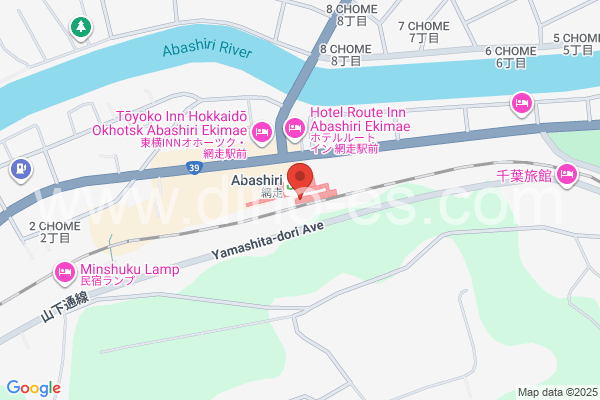 網走メンズエステの地図です。map of Abashiri station where spa and massage salons are located