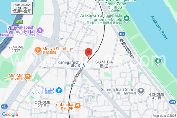 鐘ヶ淵メンズエステの地図です。map of Kanegafuchi station where spa and massage salons are located