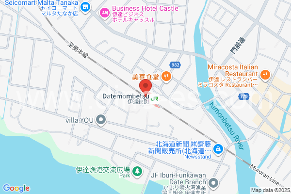 伊達紋別メンズエステの地図です。map of Date-Mombetsu station where spa and massage salons are located
