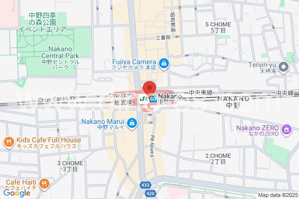 中野(東京)メンズエステの地図です。map of Nakano station where spa and massage salons are located