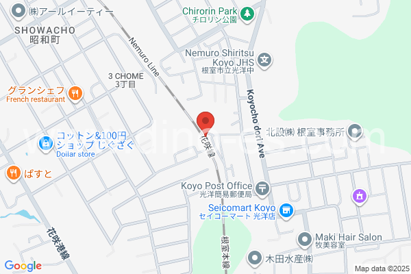 東根室メンズエステの地図です。map of Higashi-Nemuro station where spa and massage salons are located
